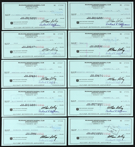1981 Milwaukee Brewers Bud Selig Signed Cancelled Checks (Lot of 10) (JSA)
