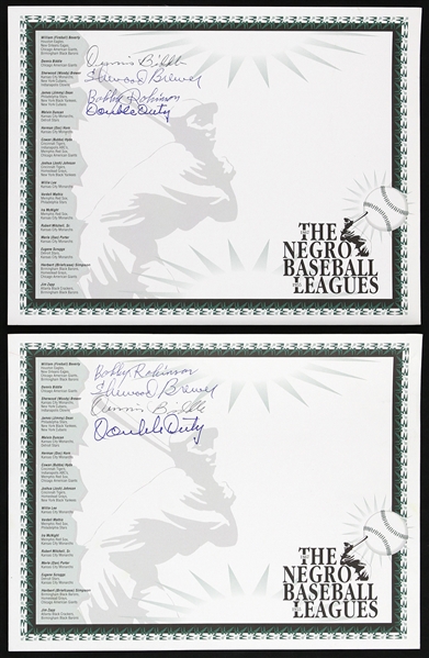Autographed Negro League Baseball Place Cards Including Dennis Biddle, Sherwood Brewer, and More (Lot of 2) (JSA)