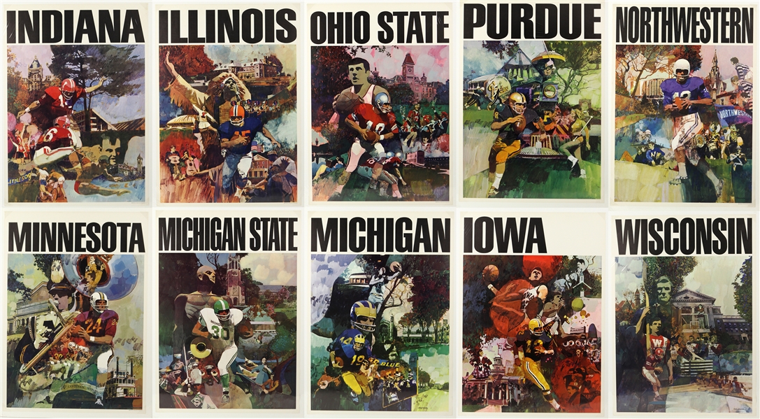 1960s College Football 20"x 28" Portrait Posters Including Wisconsin, Purdue, Michigan and more (Lot of 10)