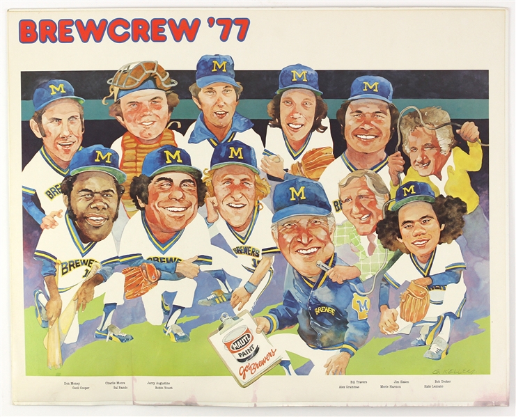 1977 Milwaukee Brewers 19" x 24" Mounted "Brew Crew 77" Mautz Paint Poster