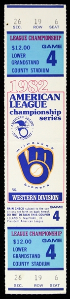 1982 Milwaukee Brewers American League Championship Series Game 4 Full Ticket