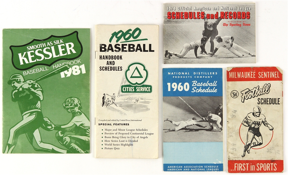 1950s-1980s Football and Baseball Schedules and Handbooks (Lot of 5)