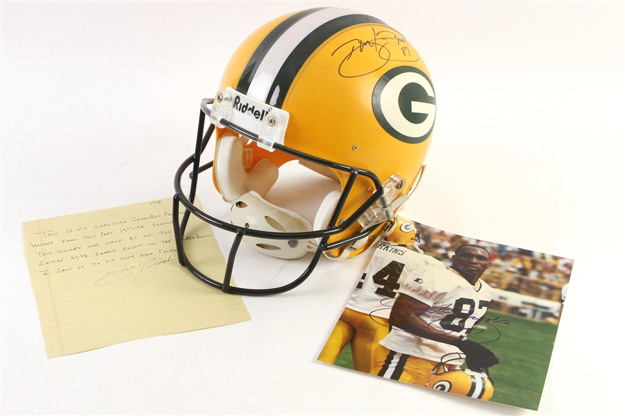 1997-1998 Robert Brooks Green Bay Packers Signed Game Worn Helmet with Signed 8"x 10" Photo (JSA)