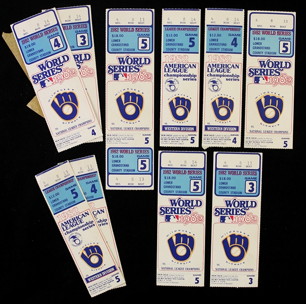 1982 Milwaukee Brewers World Series Ticket Stubs (Lot of 10)