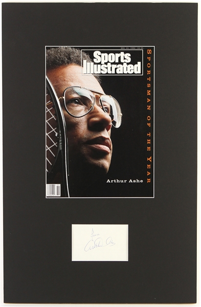 1992 Arthur Ashe Sports Illustrated and Signed Index Card in a 13 1/2"x 21" Matted Frame (JSA)