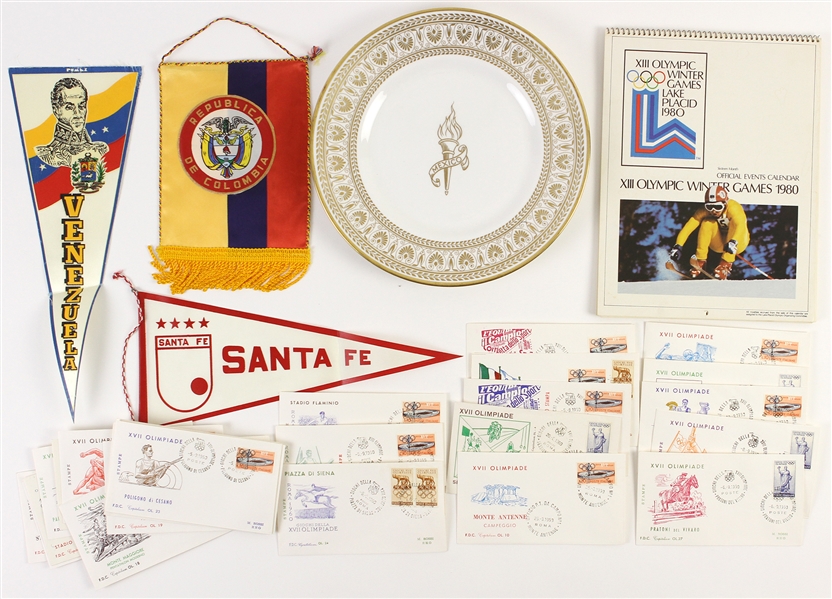 1960s-1990s Olympic Pins, Envelopes, and Plate (Lot of 35+)