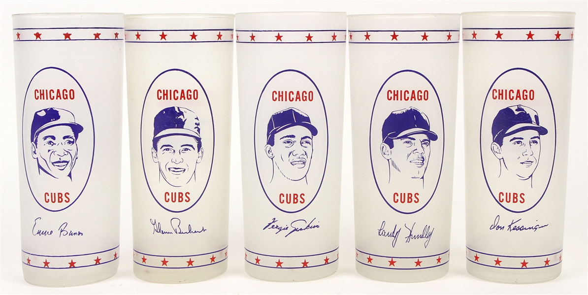 1969 Chicago Cubs Souvenir Frosted Glasses (Lot of 5)