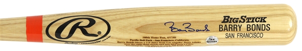 2001 Barry Bonds San Francisco Giants Signed Rawlings Adirondack 500th Career HR Commemorative Bat (Bonds Holo/Steiner) 1/10