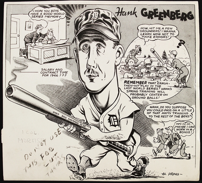 1930-1946 Hank Greenberg Detroit Tigers 7 1/2"x 8" Comic Proof (Sporting News Collection)