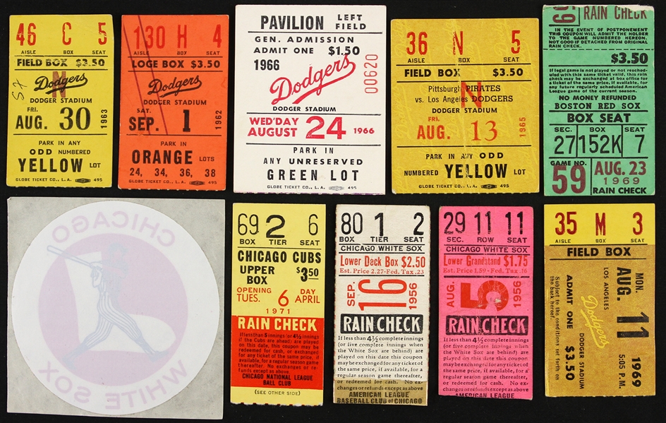 1950s-1970s Baseball Ticket Stubs Including Chicago White Sox, Chicago Cubs, Los Angeles Dodgers and more (Lot of 9)