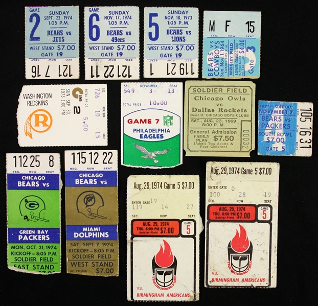 1960s-1970s Football Ticket Stubs Including Chicago Bears, Green Bay Packers, Washington Redskins and more (Lot of 12)