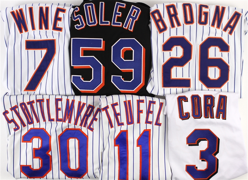 1987-2009 New York Mets Game Worn Jersey Collection - Lot of 6 w/ Tim Teufel, Mel Stottlemyre, Rico Brogna & More (MEARS LOA)