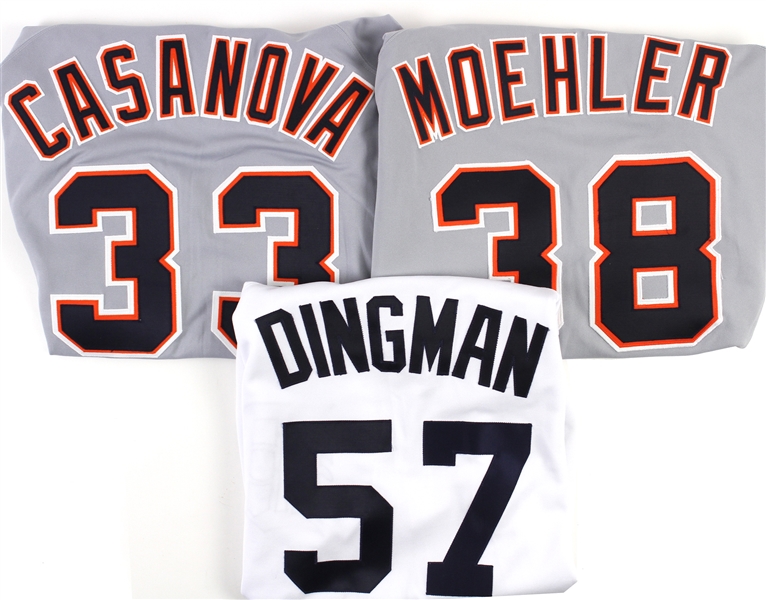 1999-2004 Detroit Tigers Game Worn Jersey Collection - Lot of 3 w/ Raul Casanova, Brian Moehler & Chris Dingman (MEARS LOA)