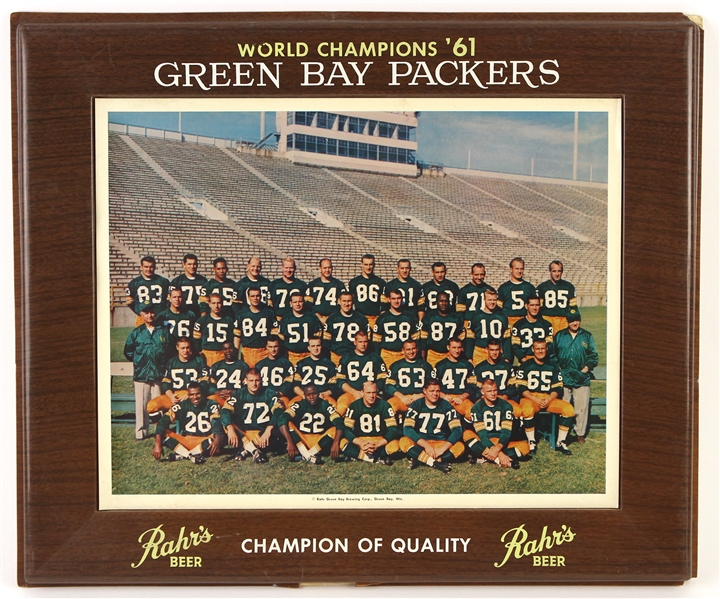 1961 Green Bay Packers World Champions 15 1/2"x 18 1/2" Rahrs Beer Advertising Sign