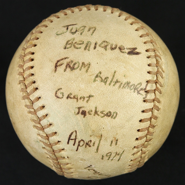 1974 (April 11) Juan Beniquez Boston Red Sox OAL MacPhail Fenway Park Game Used Baseball (MEARS LOA)