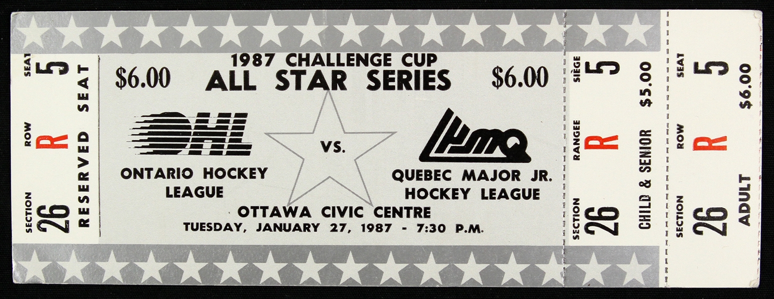 1987 Challenge Cup All Star Series Ontario vs Quebec Ticket Stub 