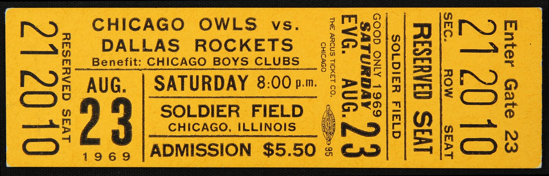 1969 Chicago Owls vs Dallas Rockets Full Ticket
