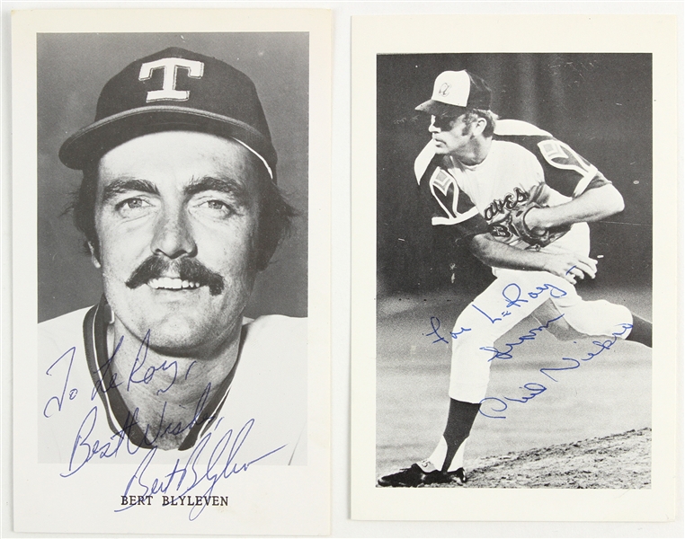 1970s Phil Niekro and Bert Blyleven Signed 3 1/2"x 5 1/2" Photo Cards