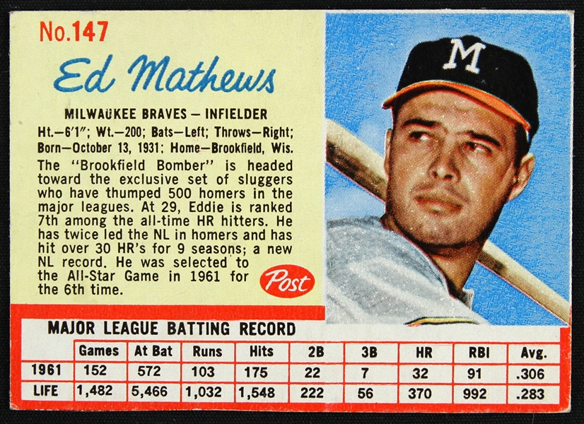 1962 Ed Mathews Milwaukee Braves Post Trading Card 