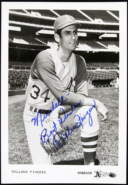 1968-1976 Rollie Fingers Oakland Athletics Signed 5"x 7" B&W Photo (JSA)