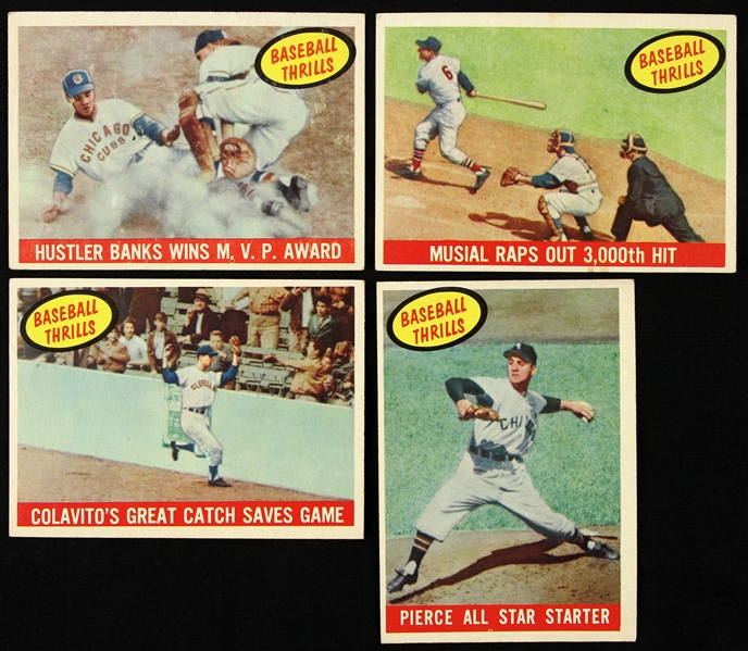 1959 Baseball Thrills Topps Trading Cards Including Ernie Banks / Rocky Colavito and more (Lot of 4)