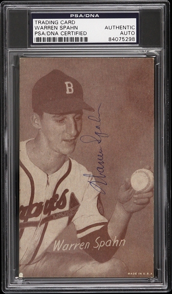 1942-1964 Warren Spahn Milwaukee Braves Signed 3 1/2"x 5 1/2" Trading Card (PSA/DNA Slabbed)