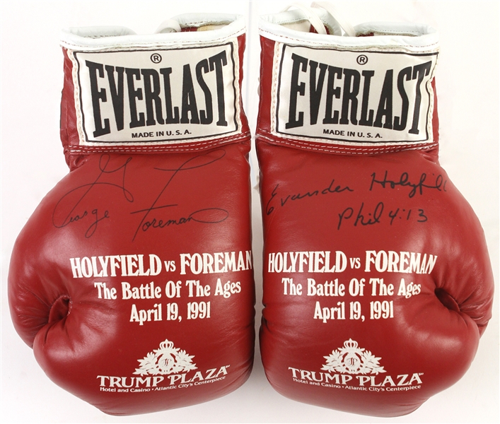 1991 Evander Holyfield & George Foreman Souvenir Boxing Gloves 