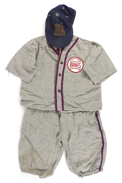 1953-65 Milwaukee Braves Youth Uniform w/ Jersey, Pants & Cap 