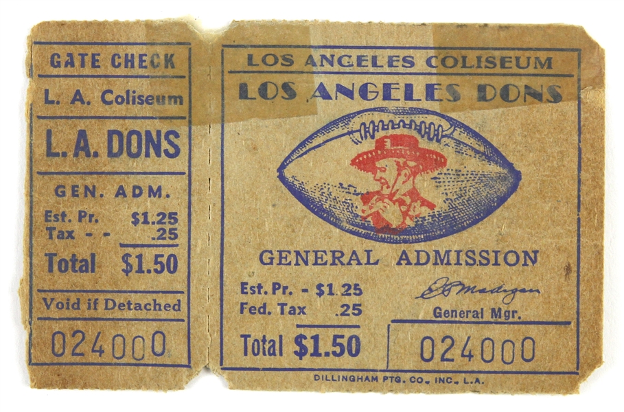 1940s Los Angeles Dons Ticket Stub 
