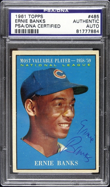 1961 Ernie Banks Chicago Cubs Signed Topps Trading Card (PSA/DNA Slabbed)