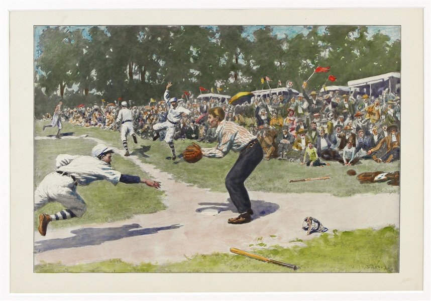 1870s-1880s Antique Harpers Hand-Tinted Baseball and Football Lithographs (Lot of 3)