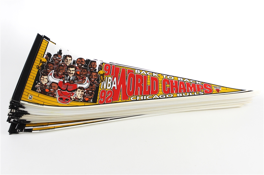 1991-1992 Chicago Bulls Back to Back World Champs 30" Pennants (Lot of 100)