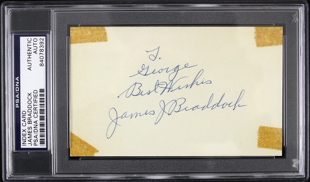 1935-1937 James Braddock Signed 3"x 5" Index Card (PSA/DNA Slabbed)