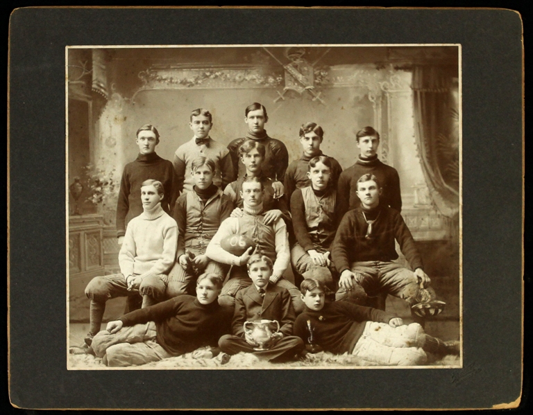 1906 Antique 11"x 14" Cabinet Photo "Union Suits, Nose Guard, Melon Ball, Leather Helmet"
