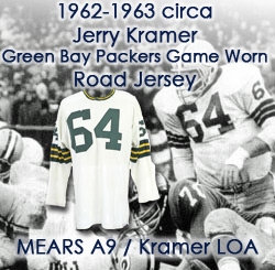 1962-63 circa Jerry Kramer Green Bay Packers Game Worn Road Jersey (MEARS A9/Jerry Kramer Letter)