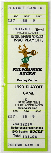 1990 Milwaukee Bucks Bradley Center Playoffs Ghost Ticket
