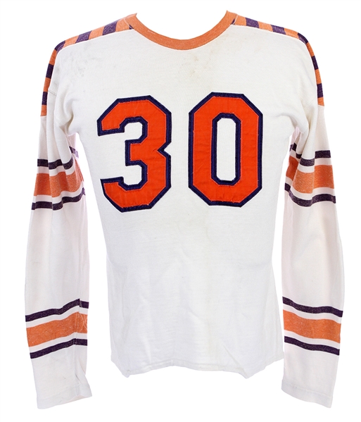 1940s-50s White/Orange/Navy #30 Game Worn Football Jersey (MEARS LOA) 