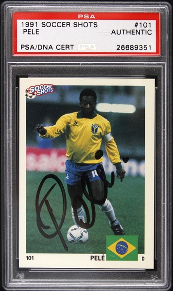 1991 Pele Signed Soccer Shots Trading Card (PSA/DNA Slabbed)