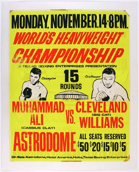 1966 Muhammad Ali vs Cleveland Williams Linen Back On-Site 25"x 37" Poster 