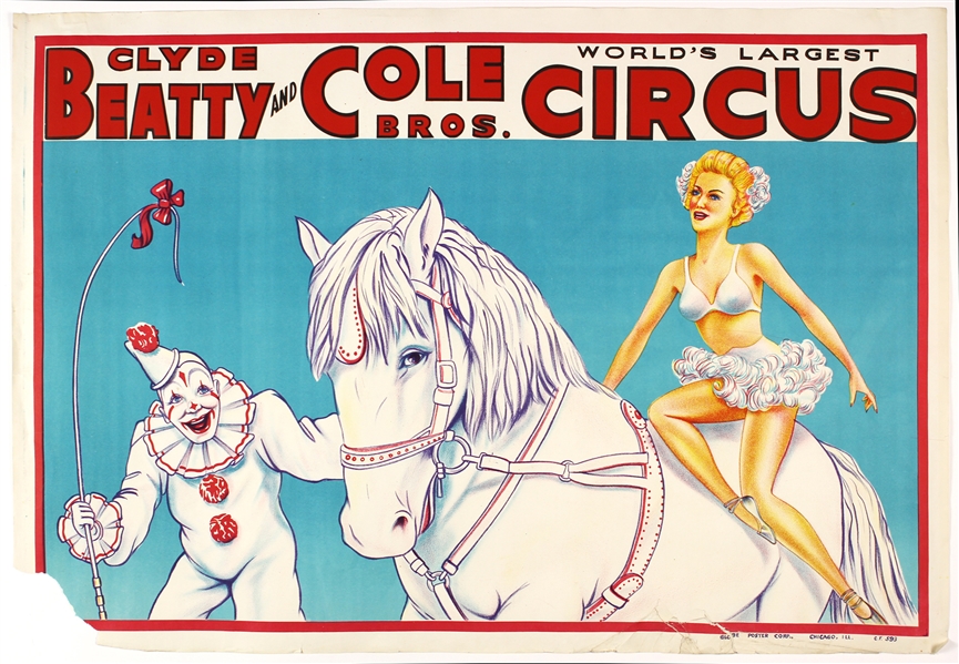 1960s circa Clyde Beatty and Cole Bros. "Worlds Largest" Circus 28" x 41" Posters (Lot of 2)