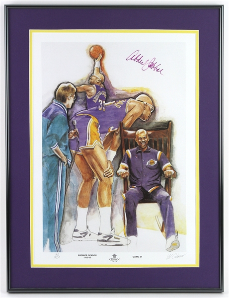 1988-89 Kareem Abdul Jabbar Los Angeles Lakers Signed 20"x 26" Framed Lithograph (JSA)