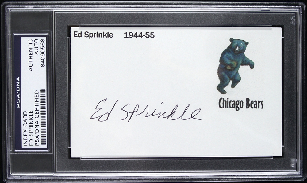 1944-1955 Ed Sprinkle Chicago Bears Signed 3"x 5" Index Card (PSA/DNA Slabbed)