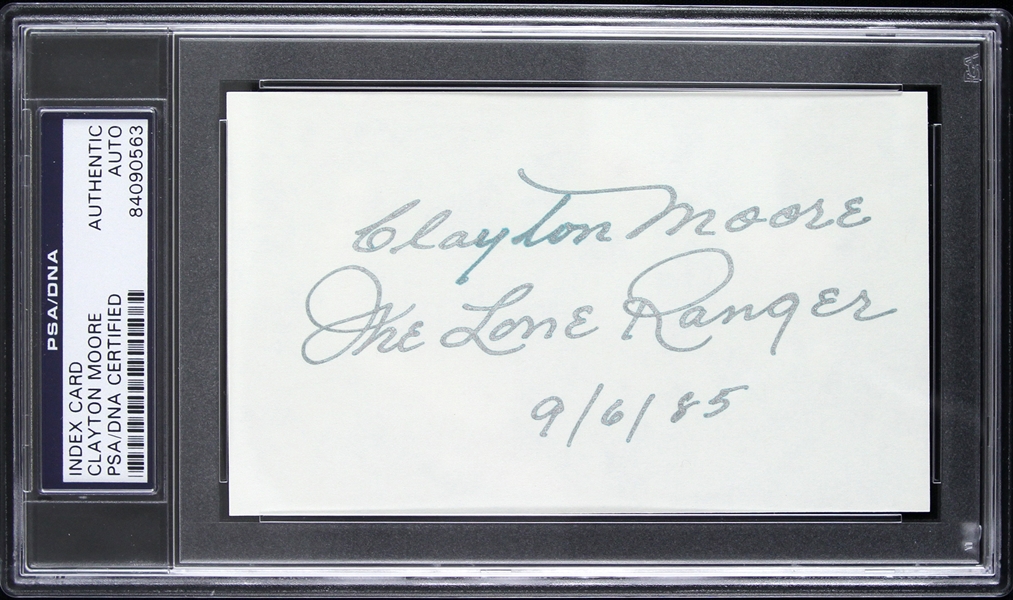 1949-1957 Clayton Moore The Lone Ranger Signed 3"x 5" Index Card (PSA/DNA Slabbed)