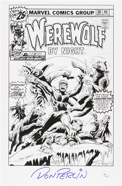 1976 Don Perlin Werewolf By Night #38 Ink Sketch Signed 11x17 Print (JSA)