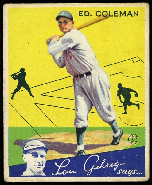 1934 Ed Coleman Philadelphia Athletics Goudey Trading Card