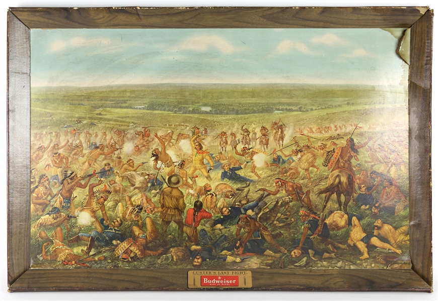1896 Reprint Custers Last Fight Anheuser Busch 27"x 42" Framed Lithograph
