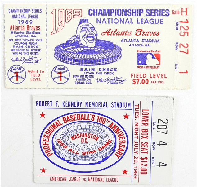 1969 Atlanta Braves Championship Series National League and All-Star Game Ticket Stubs 