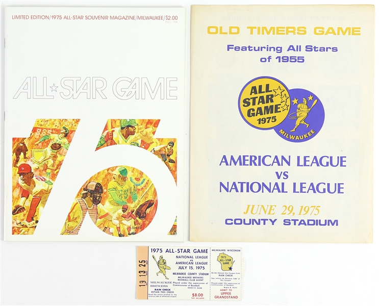 1975 Milwaukee Brewers All-Star Game Magazine, Ticket Stub, and "Old Timers" Tribute 