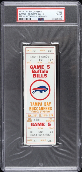 1976 Buffalo Bills vs. Tampa Bay Buccaneers Game 5 Full Ticket (PSA/DNA Slabbed)
