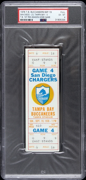 1976 San Diego Chargers vs. Tampa Bay Buccaneers Game 4 Full Ticket (PSA/DNA Slabbed)